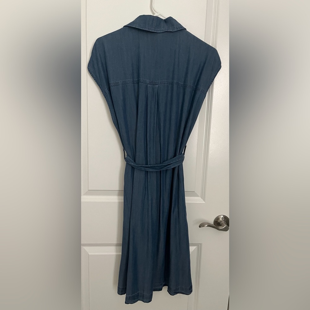 Button-Front Denim Shirt Dress in Dark Indigo - Picture 2 of 3